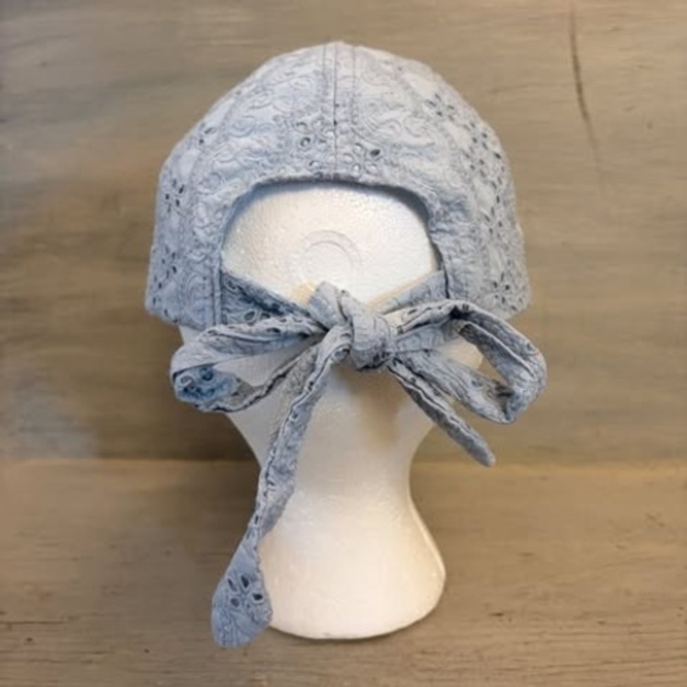 Vince Camuto 100% Cotton Pale Blue Eyelet Lace Adjustable Tie Baseball Cap GC - Picture 5 of 9
